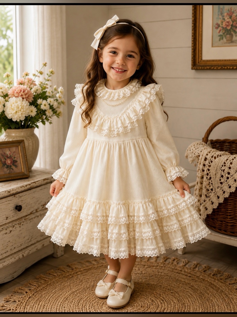Vintage bea happy by haddad prairie dress size 7 cream